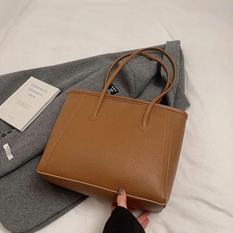 Women's Large Capacity Tan Tote Bag Shoulder Handbag - Image 3