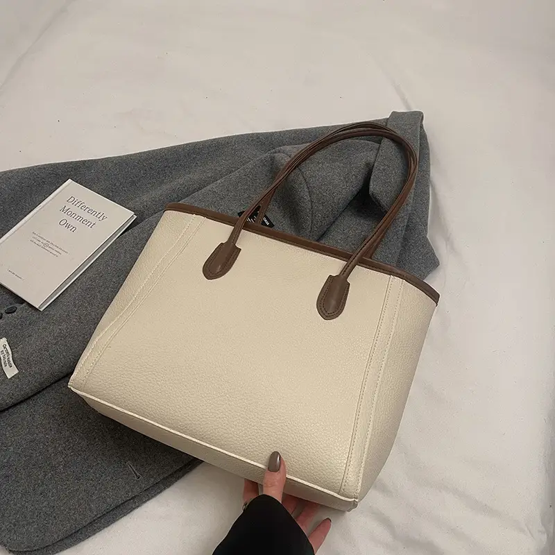 Women's Large Capacity Tan Tote Bag Shoulder Handbag - Image 4