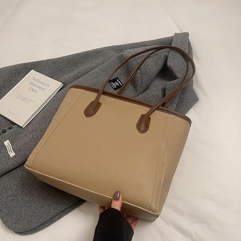 Women's Large Capacity Tan Tote Bag Shoulder Handbag - Image 5