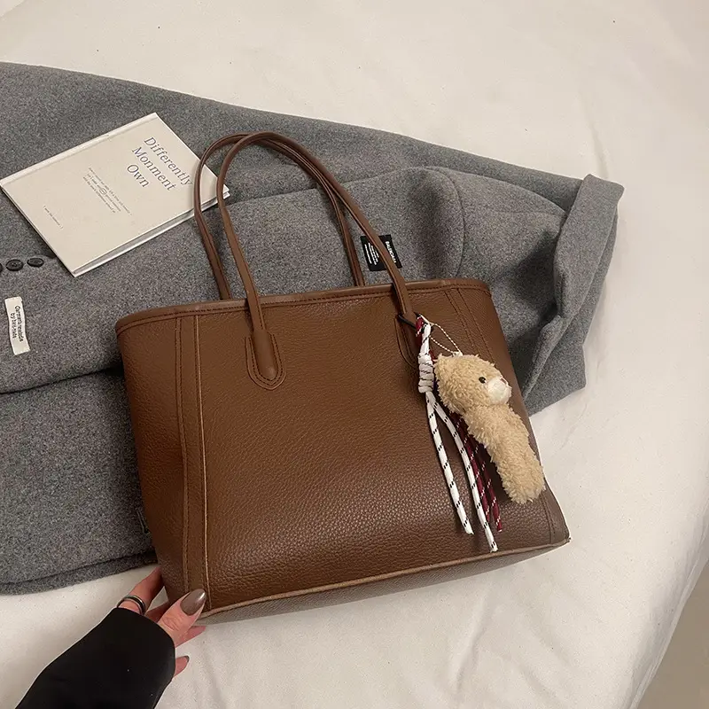 Women's Large Capacity Tan Tote Bag Shoulder Handbag - Image 6
