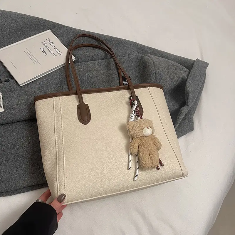 Women's Large Capacity Tan Tote Bag Shoulder Handbag - Image 8