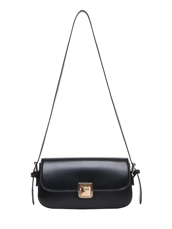 Women's Black Saddle Crossbody Bag with Gold Clasp - Image 10