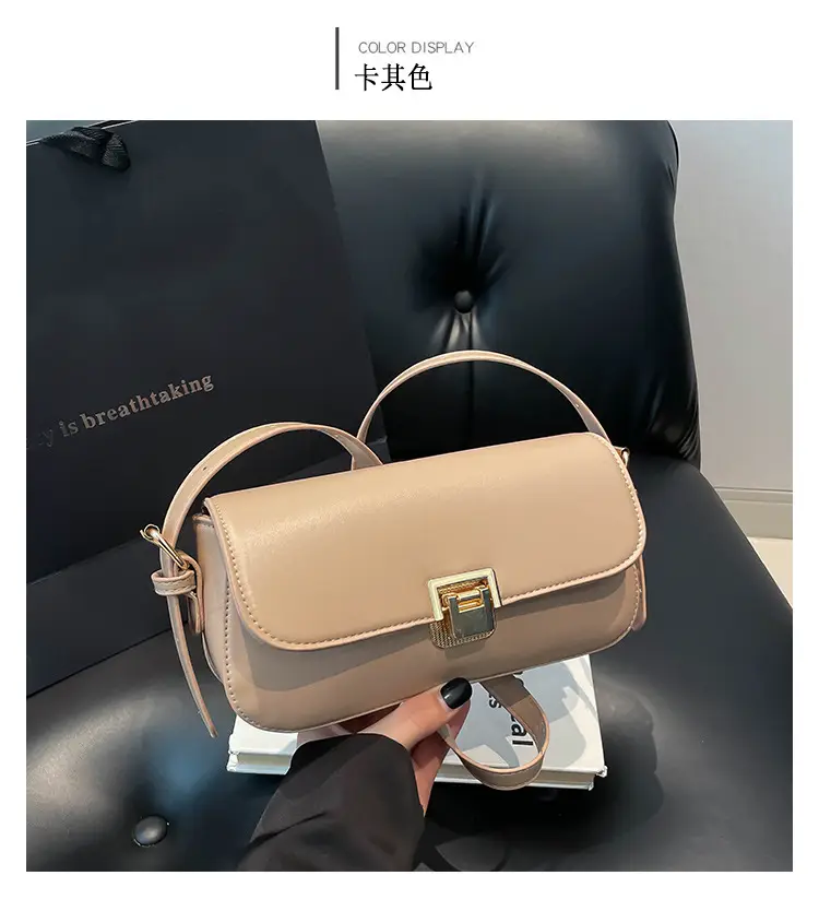 Women's Black Saddle Crossbody Bag with Gold Clasp — feature 10