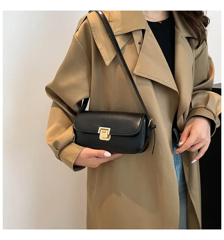Women's Black Saddle Crossbody Bag with Gold Clasp — feature 20