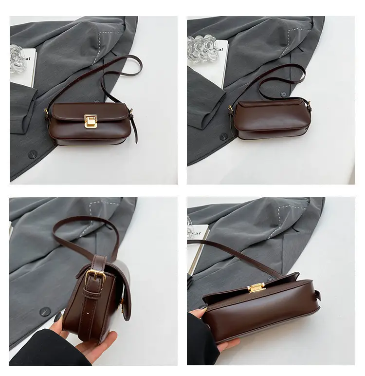 Women's Black Saddle Crossbody Bag with Gold Clasp — feature 7
