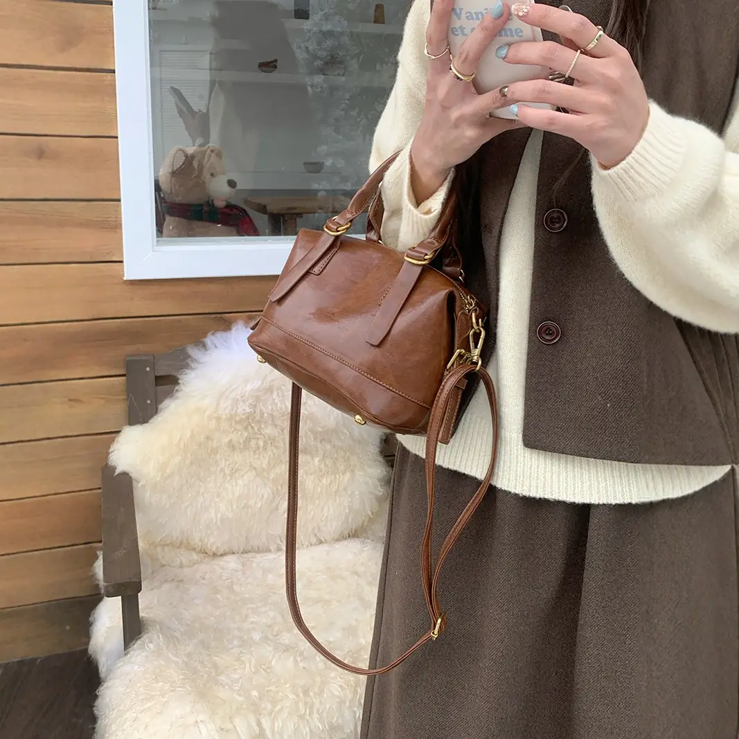 Women Retro Brown Bowling Bag Shoulder Crossbody 2026 - Image 6