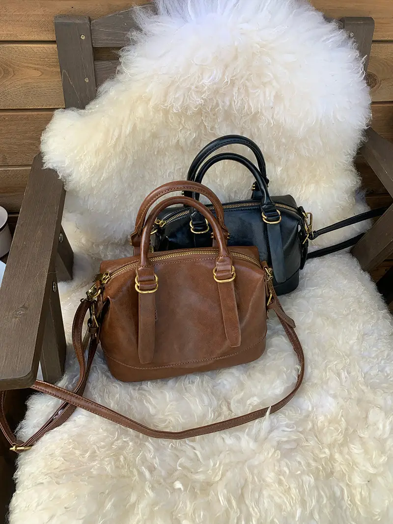 Women Retro Brown Bowling Bag Shoulder Crossbody 2026 — feature 1