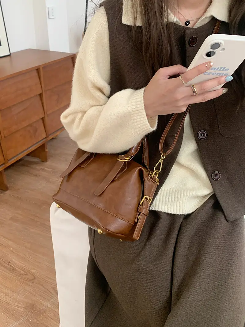 Women Retro Brown Bowling Bag Shoulder Crossbody 2026 — feature 10