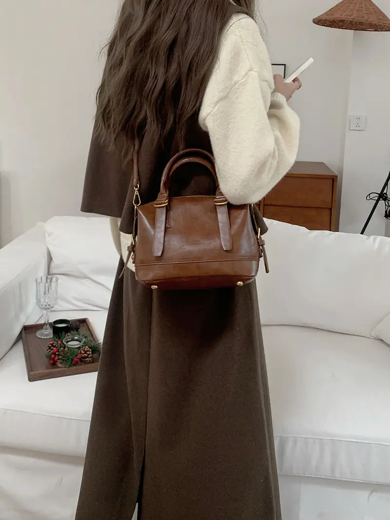Women Retro Brown Bowling Bag Shoulder Crossbody 2026 — feature 11