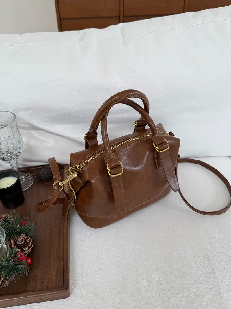 Women Retro Brown Bowling Bag Shoulder Crossbody 2026 — feature 12