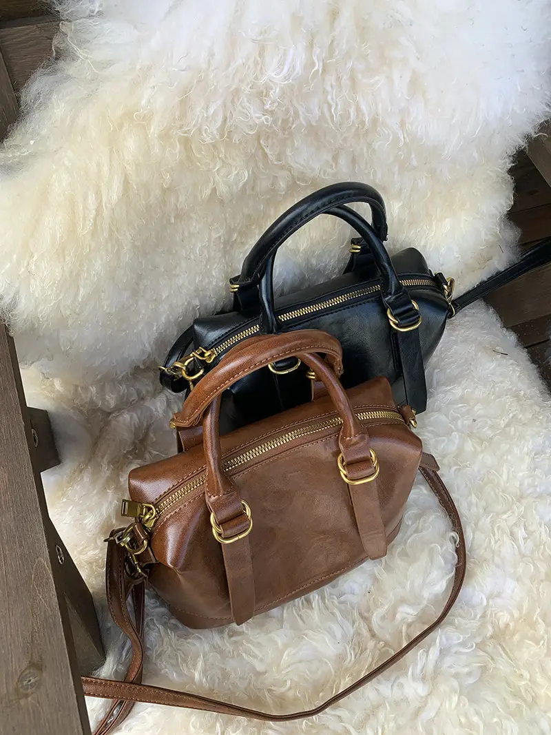 Women Retro Brown Bowling Bag Shoulder Crossbody 2026 — feature 2