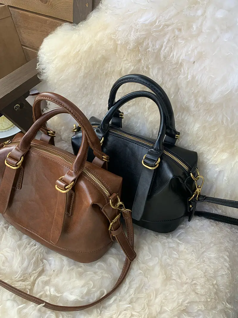 Women Retro Brown Bowling Bag Shoulder Crossbody 2026 — feature 3