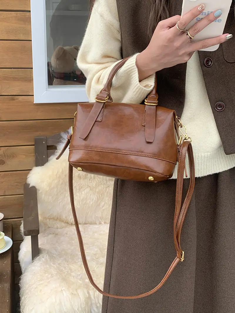 Women Retro Brown Bowling Bag Shoulder Crossbody 2026 — feature 6