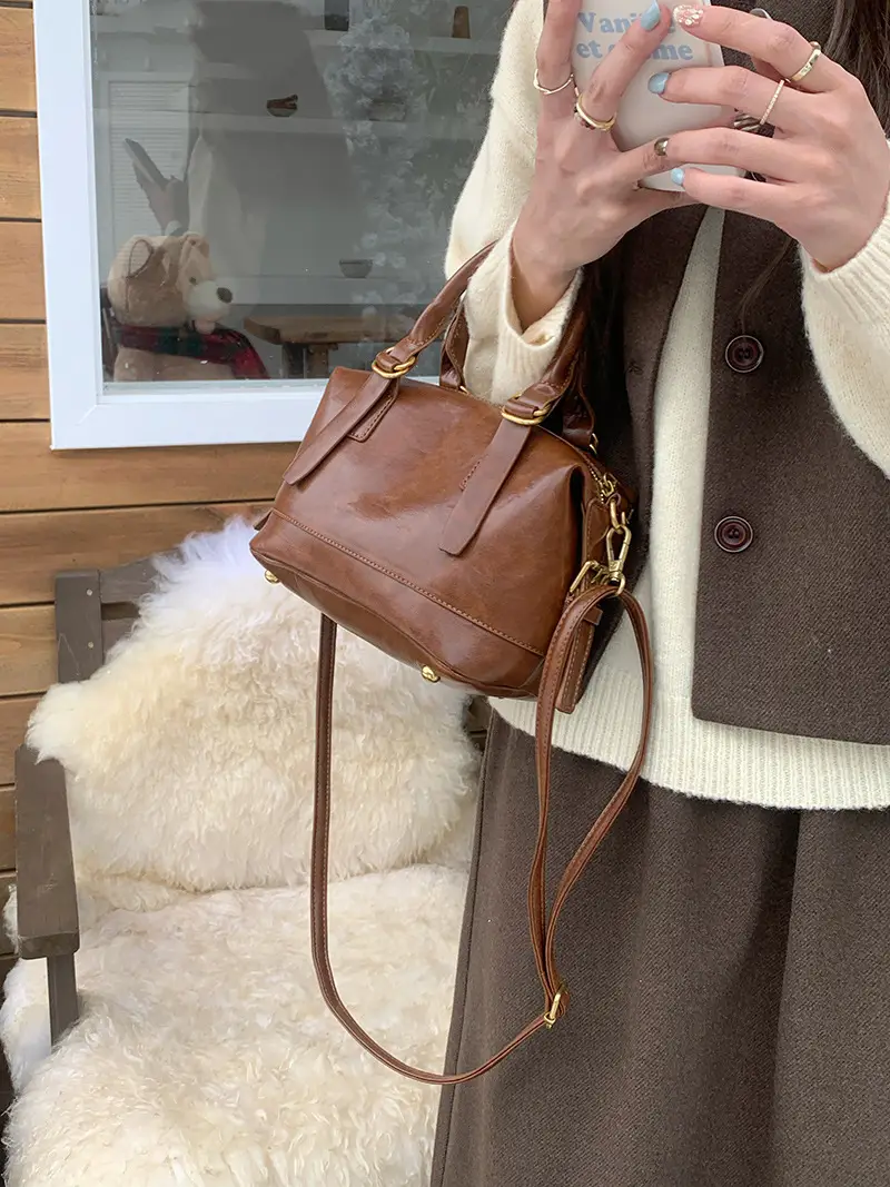 Women Retro Brown Bowling Bag Shoulder Crossbody 2026 — feature 7