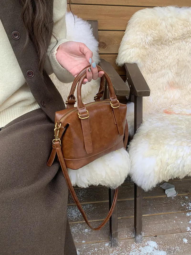 Women Retro Brown Bowling Bag Shoulder Crossbody 2026 — feature 8