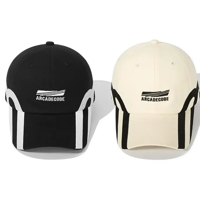 Korean Letter Embroidered Baseball Hats Black White - Image 7