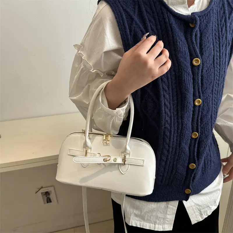 Light Grey Retro Shell Bag for Women 2024 Winter - Image 10
