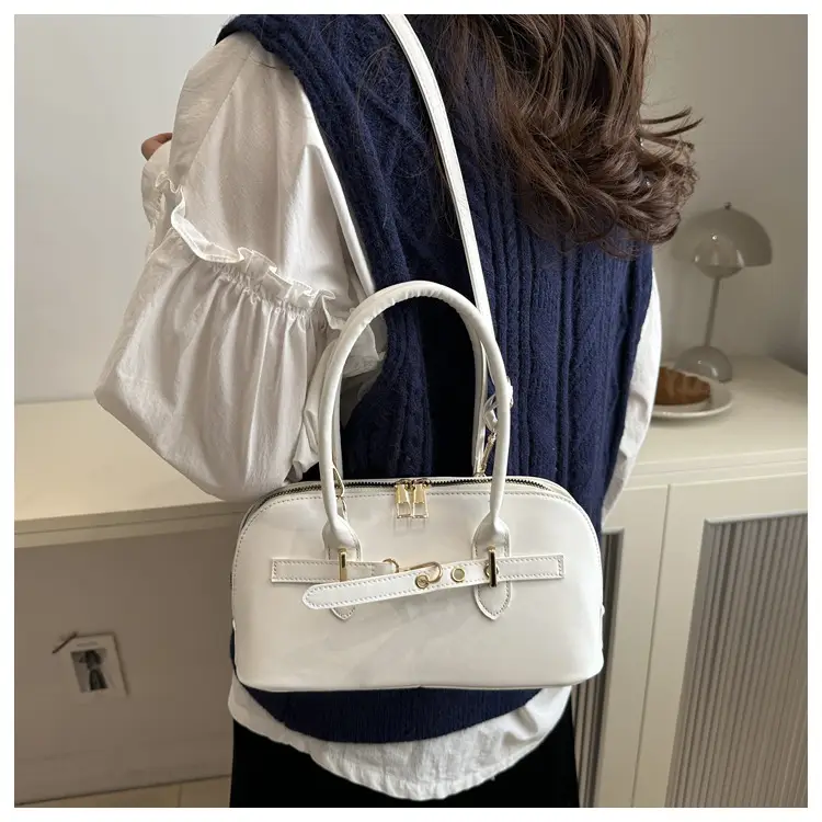 Light Grey Retro Shell Bag for Women 2024 Winter — feature 1