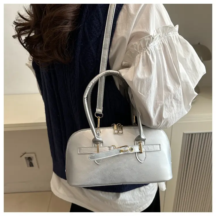 Light Grey Retro Shell Bag for Women 2024 Winter — feature 10