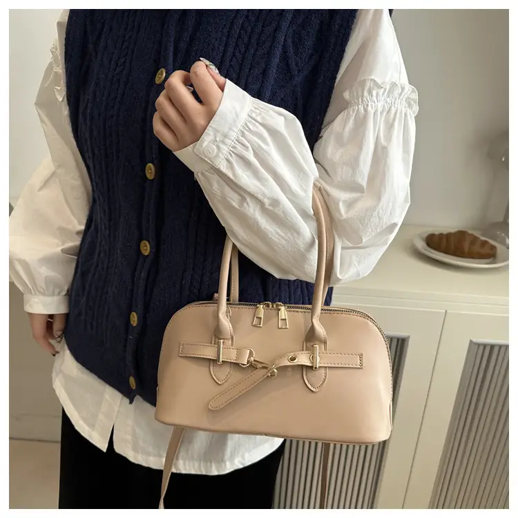 Light Grey Retro Shell Bag for Women 2024 Winter — feature 13