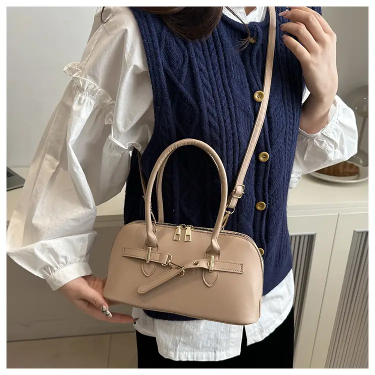 Light Grey Retro Shell Bag for Women 2024 Winter — feature 15