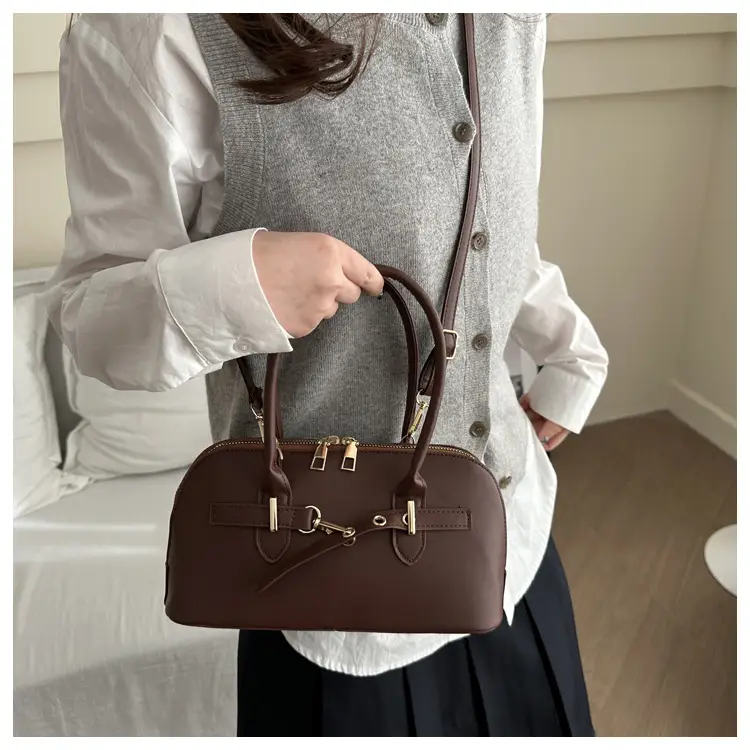 Light Grey Retro Shell Bag for Women 2024 Winter — feature 16