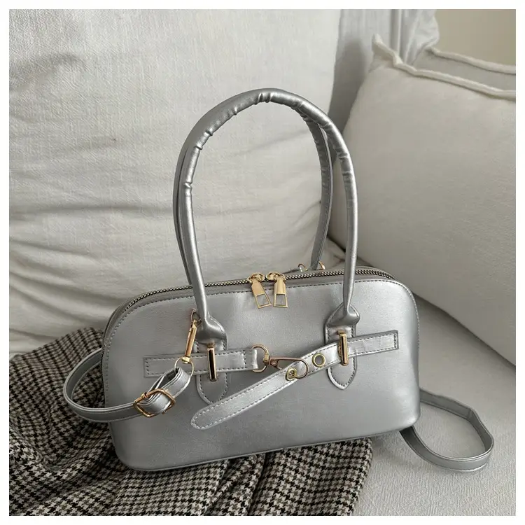 Light Grey Retro Shell Bag for Women 2024 Winter — feature 34