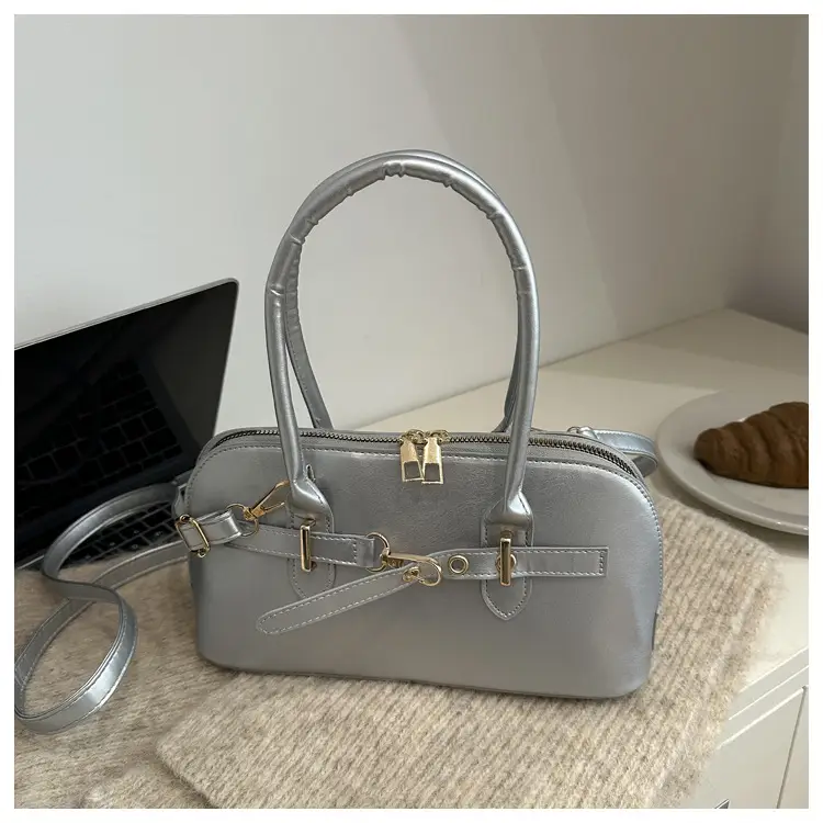 Light Grey Retro Shell Bag for Women 2024 Winter — feature 42