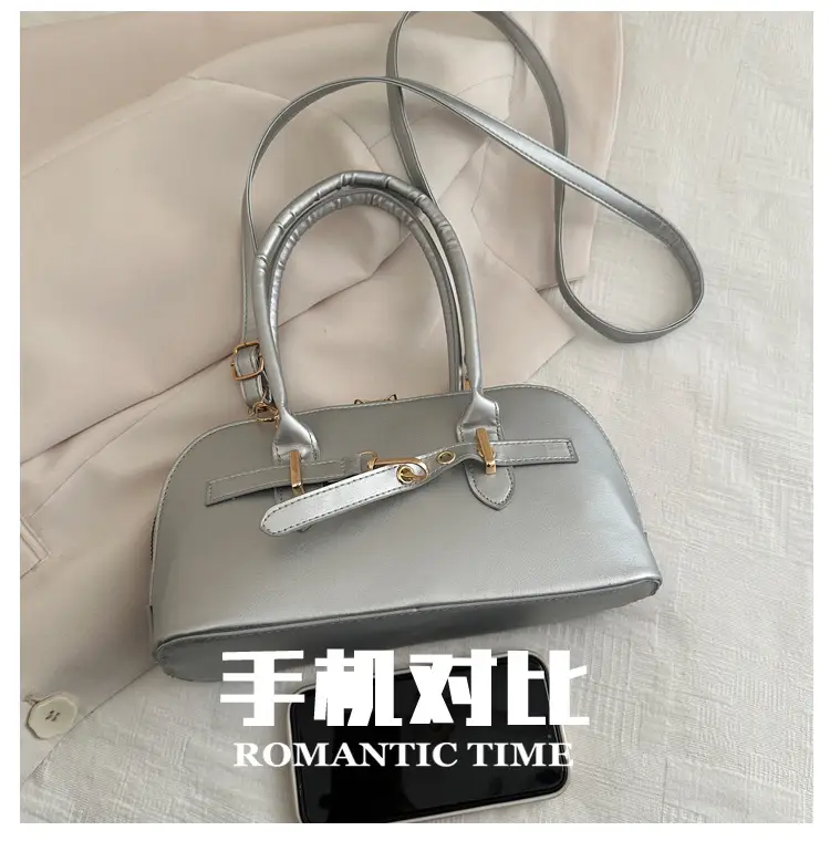 Light Grey Retro Shell Bag for Women 2024 Winter — feature 5