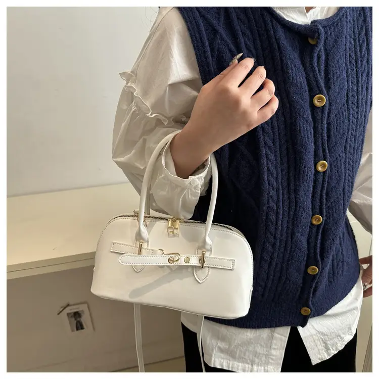 Light Grey Retro Shell Bag for Women 2024 Winter — feature 8