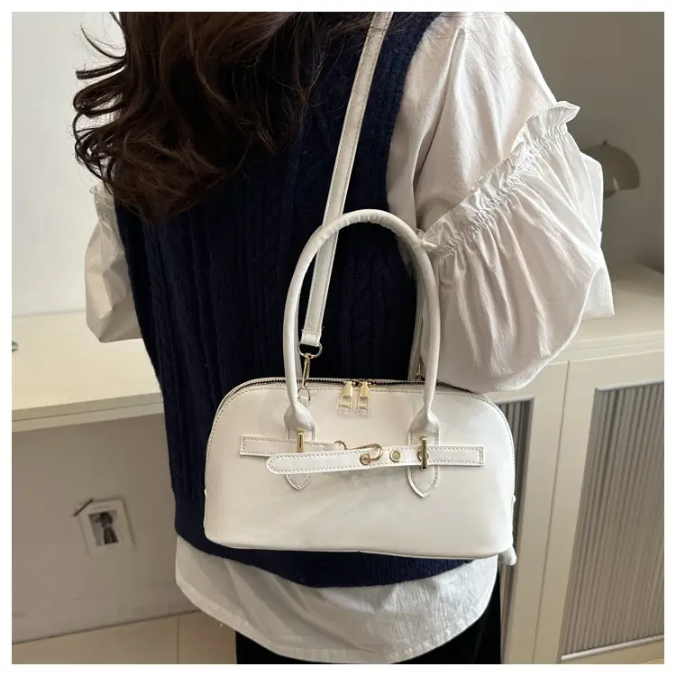 Light Grey Retro Shell Bag for Women 2024 Winter — feature 9