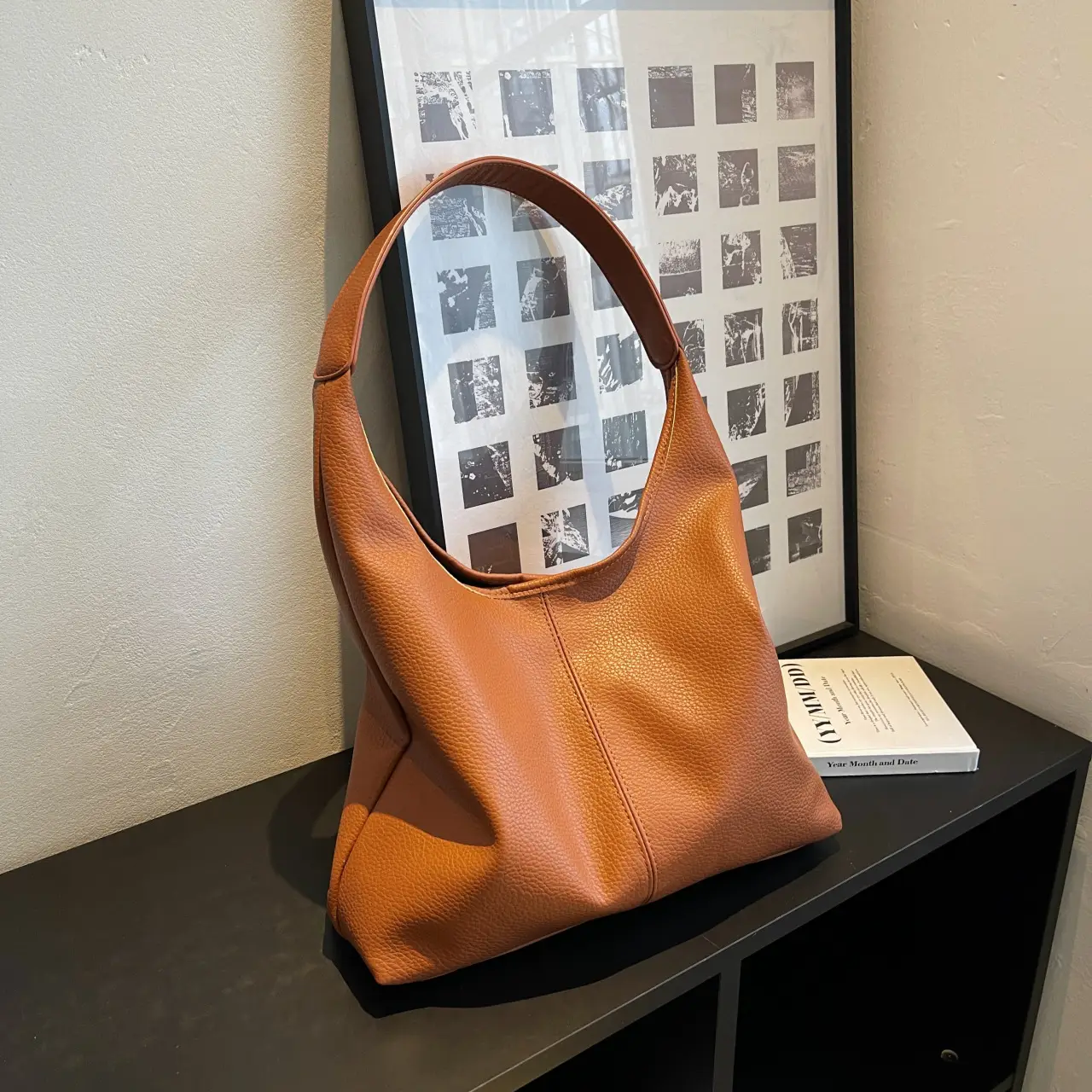 Brown Leather Shoulder Bag Large Capacity Women - Image 7