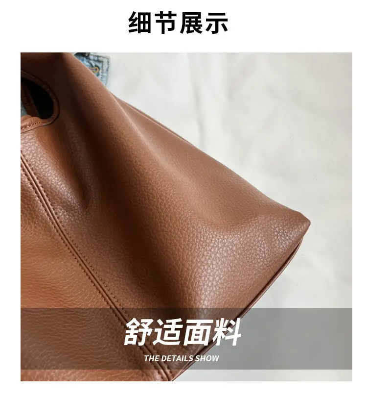 Brown Leather Shoulder Bag Large Capacity Women — feature 3