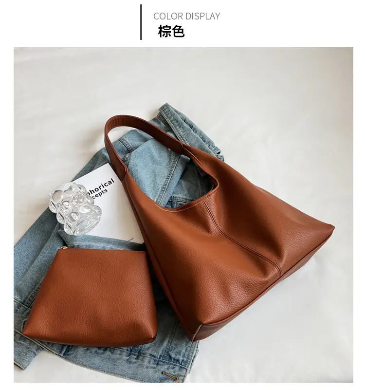 Brown Leather Shoulder Bag Large Capacity Women - Image 4
