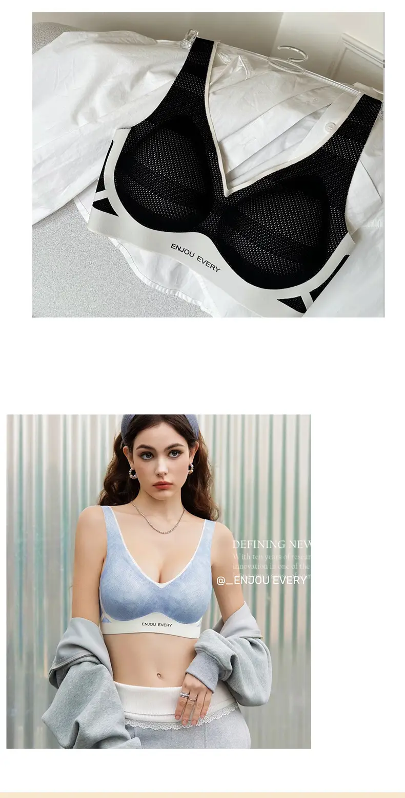 Women's Adjustable V-Neck Non-Steel Rings Bra — feature 12