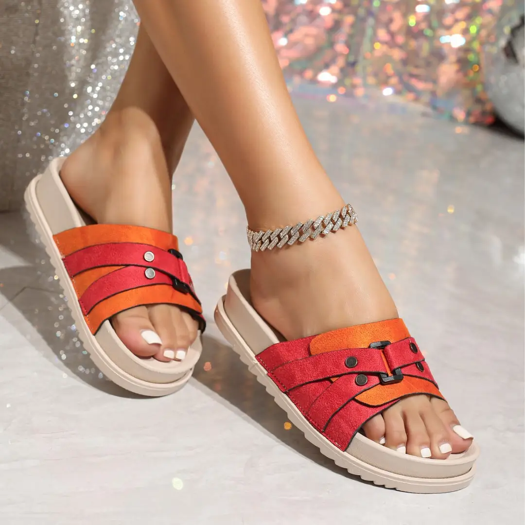 Slip-on Slippers for Home and Outer Wear Red Fabric Decorative Flat Shoes Comfortable Simple Double-Layer White Flat Slippers - Image 5