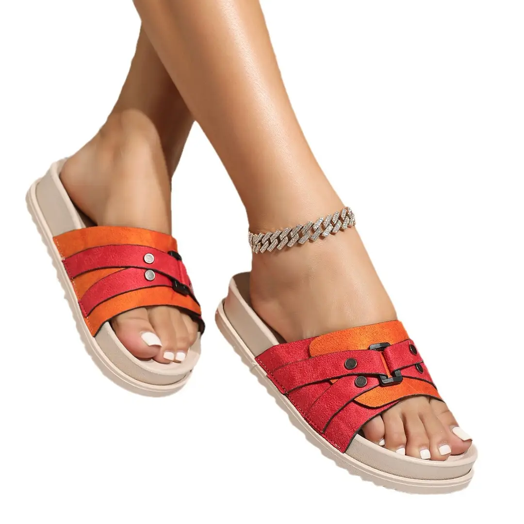 Slip-on Slippers for Home and Outer Wear Red Fabric Decorative Flat Shoes Comfortable Simple Double-Layer White Flat Slippers - Image 6