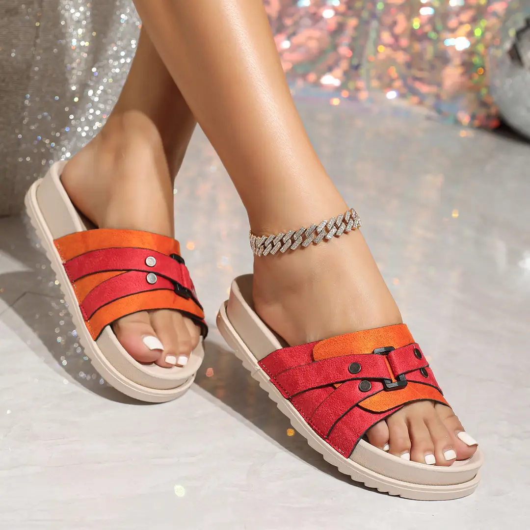 Slip-on Slippers for Home and Outer Wear Red Fabric Decorative Flat Shoes Comfortable Simple Double-Layer White Flat Slippers — feature 3