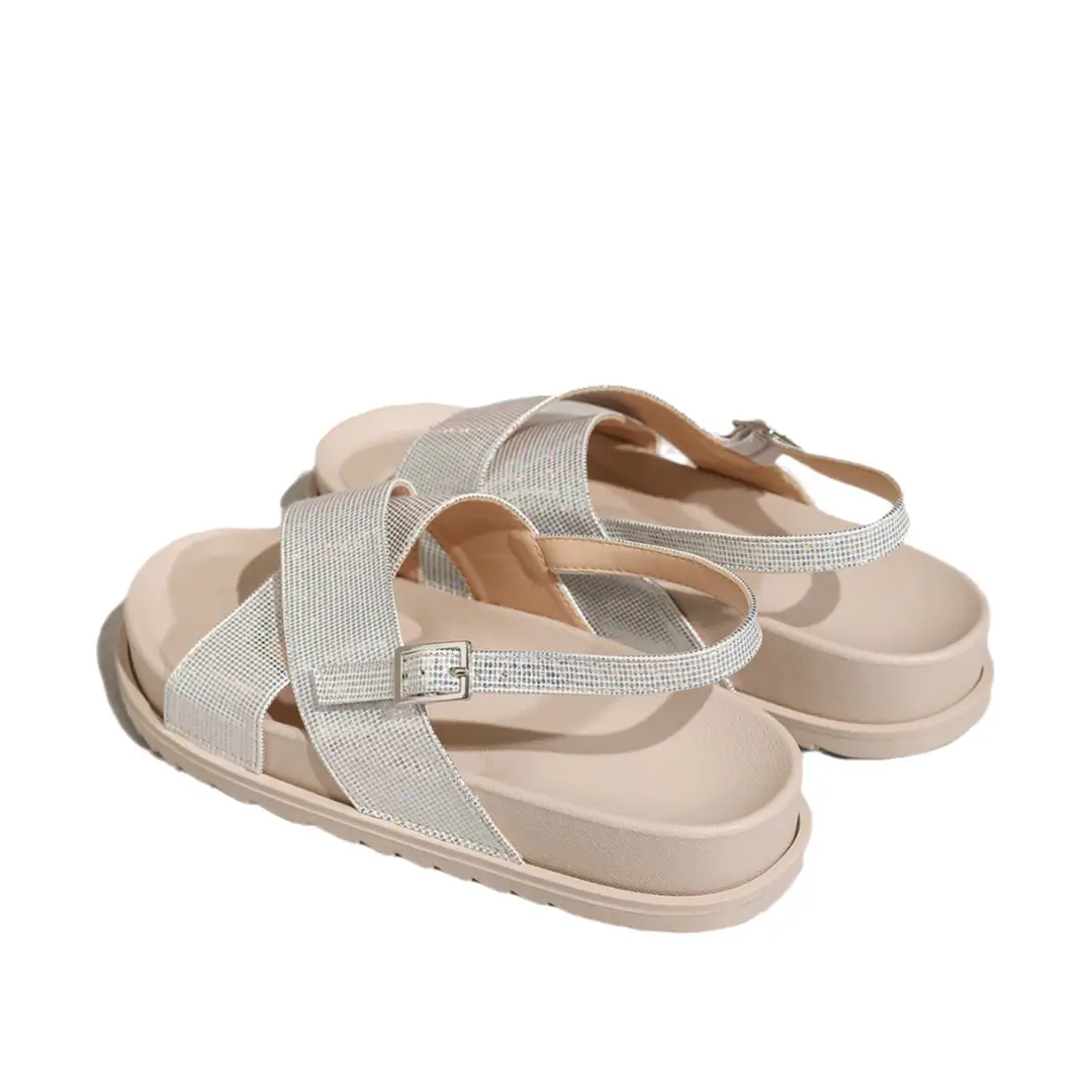 Slip-On Slippers for Indoor and Outdoor Wear, Cross-Tied Buckle Flat Shoes, Double-Layer Ivory White Flat Casual Versatile Shoes - Image 6