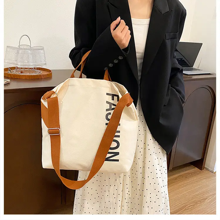 Women Japanese Canvas Tote Bag Large Capacity Black Brown — feature 10