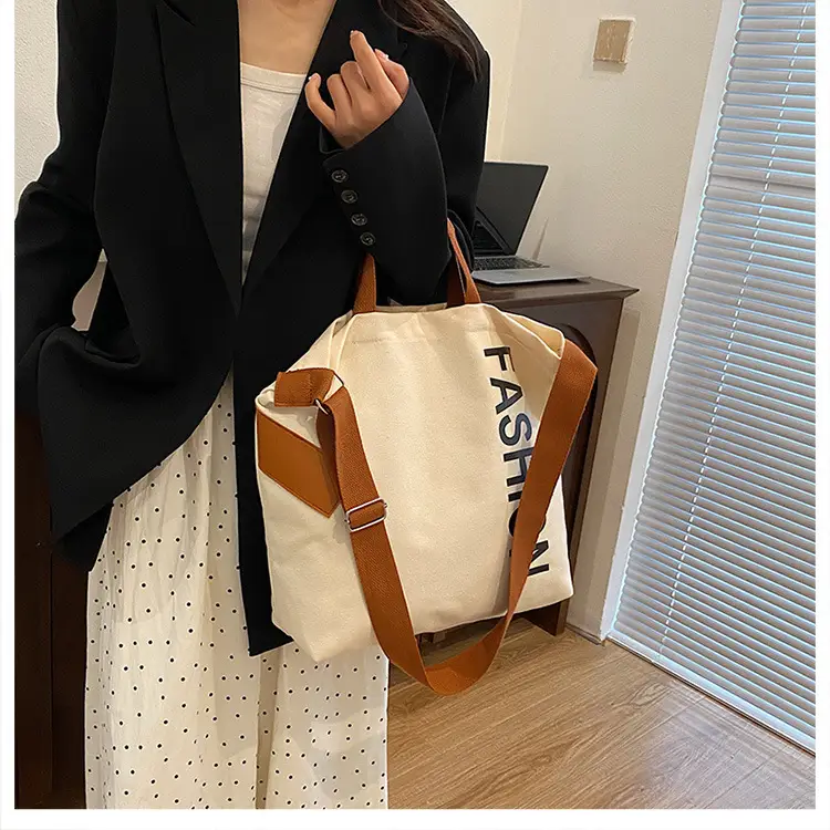 Women Japanese Canvas Tote Bag Large Capacity Black Brown — feature 11