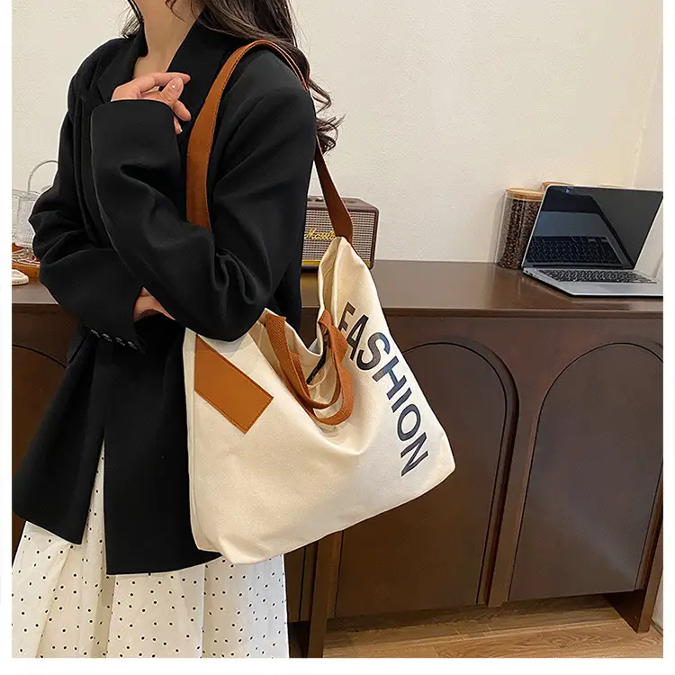 Women Japanese Canvas Tote Bag Large Capacity Black Brown — feature 12