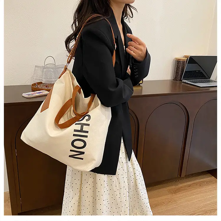 Women Japanese Canvas Tote Bag Large Capacity Black Brown — feature 13