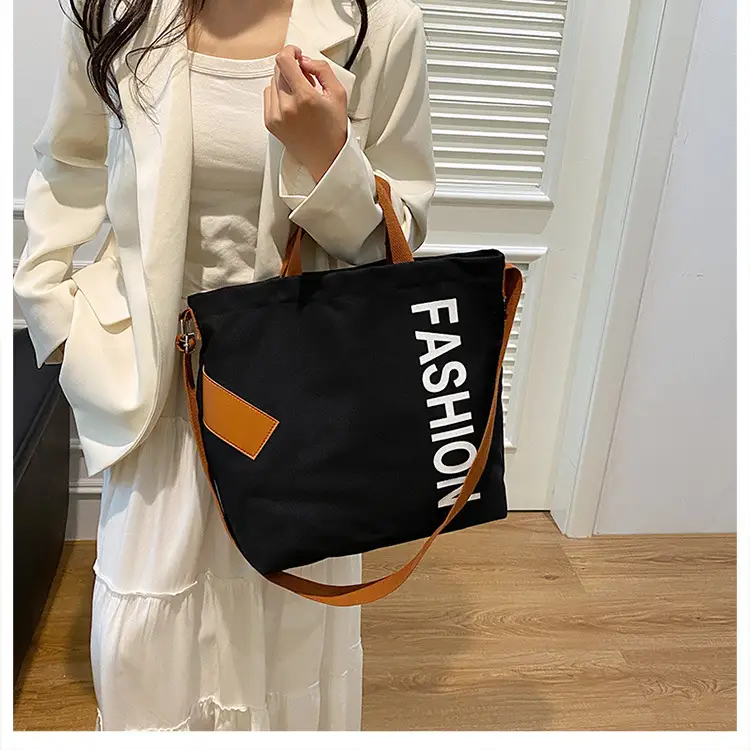 Women Japanese Canvas Tote Bag Large Capacity Black Brown — feature 15