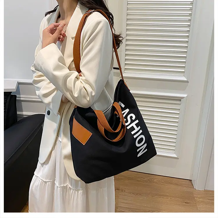 Women Japanese Canvas Tote Bag Large Capacity Black Brown — feature 17
