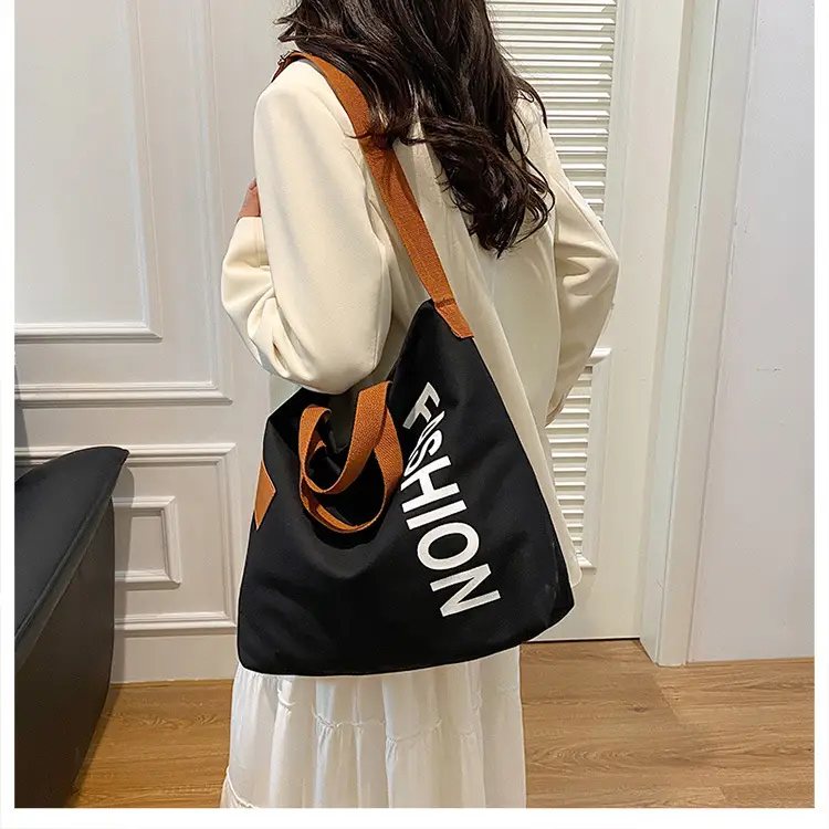 Women Japanese Canvas Tote Bag Large Capacity Black Brown — feature 18