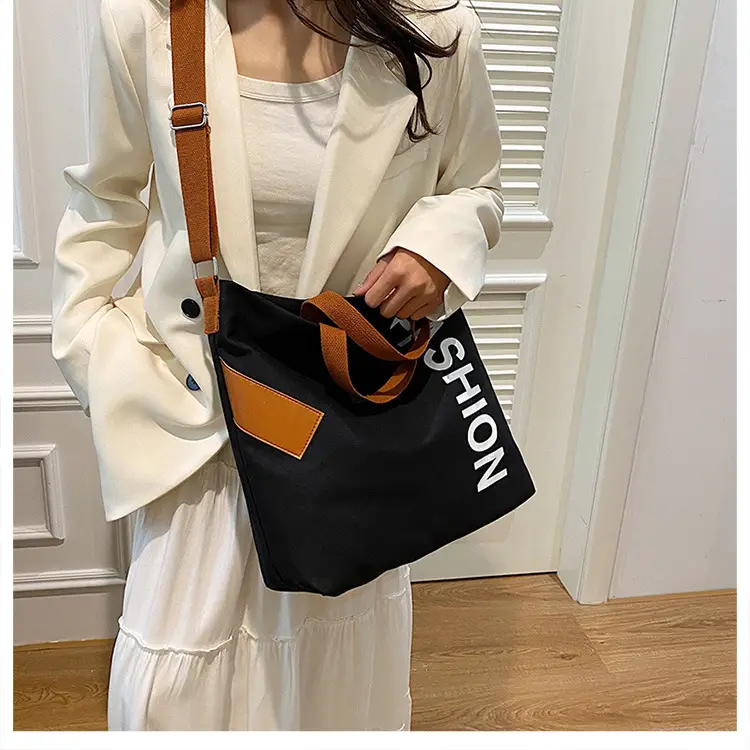 Women Japanese Canvas Tote Bag Large Capacity Black Brown — feature 19