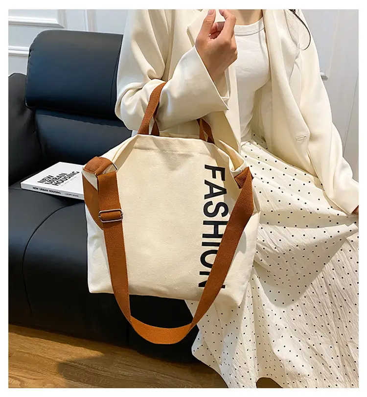 Women Japanese Canvas Tote Bag Large Capacity Black Brown — feature 2