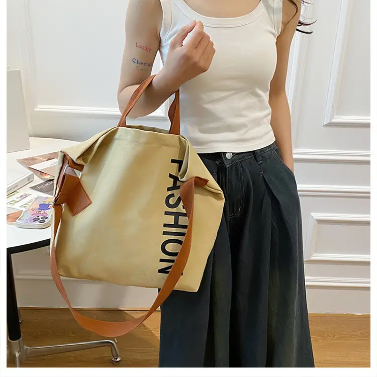 Women Japanese Canvas Tote Bag Large Capacity Black Brown — feature 20