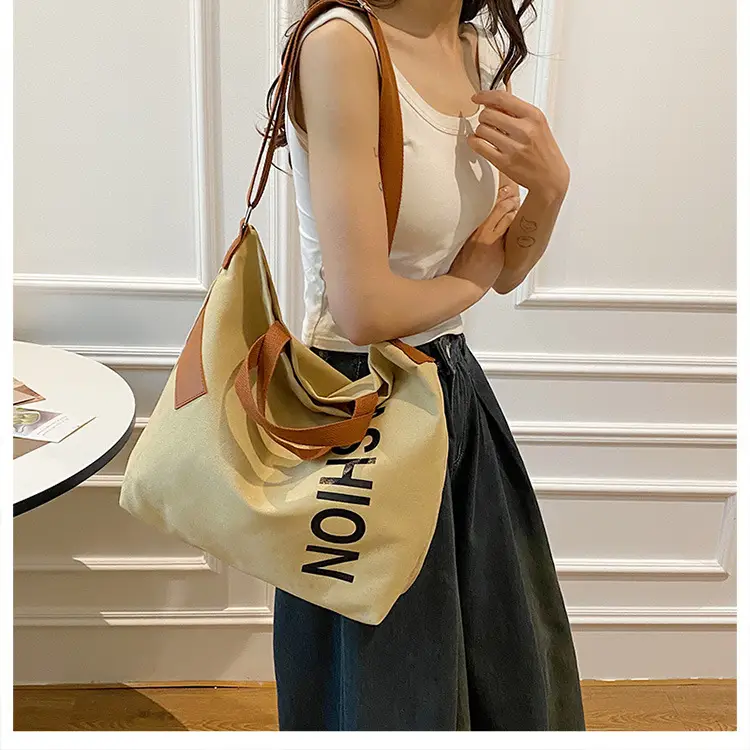 Women Japanese Canvas Tote Bag Large Capacity Black Brown — feature 23